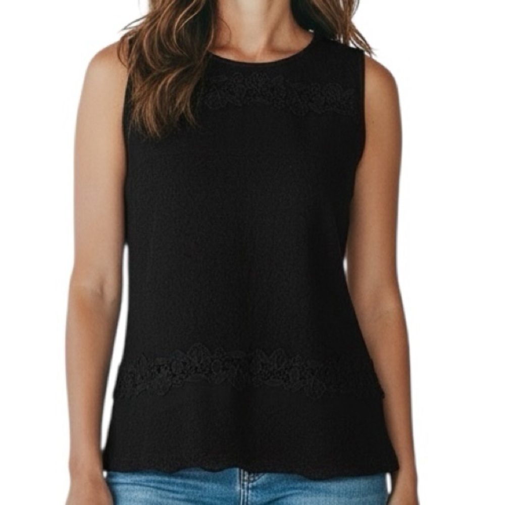 NWT WHITE HOUSE BLACK MARKET Black Sleeveless Lace Sweater Top Size Small